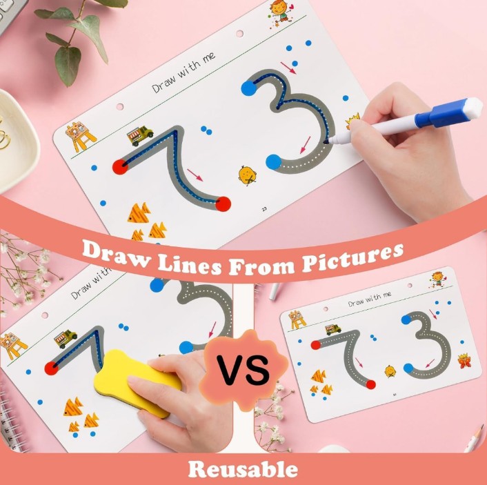 Reusable Magic Practice Copybook Kit | Wipe-Clean Writing Workbook Set for Kids (Ages 3–8) with Magic Pen, Refills & Soft Grip