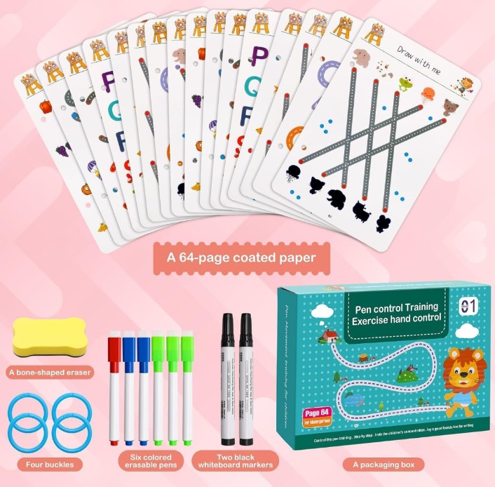 Reusable Magic Practice Copybook Kit | Wipe-Clean Writing Workbook Set for Kids (Ages 3–8) with Magic Pen, Refills & Soft Grip