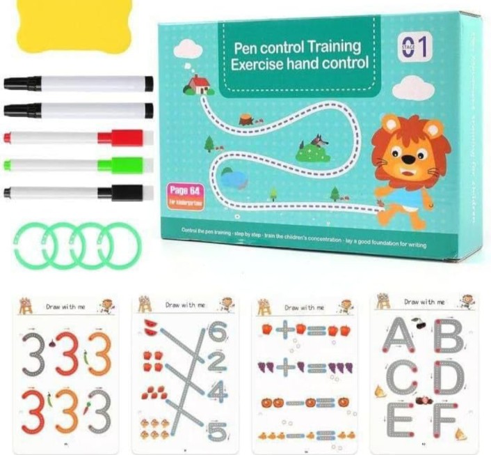 Reusable Magic Practice Copybook Kit | Wipe-Clean Writing Workbook Set for Kids (Ages 3–8) with Magic Pen, Refills & Soft Grip