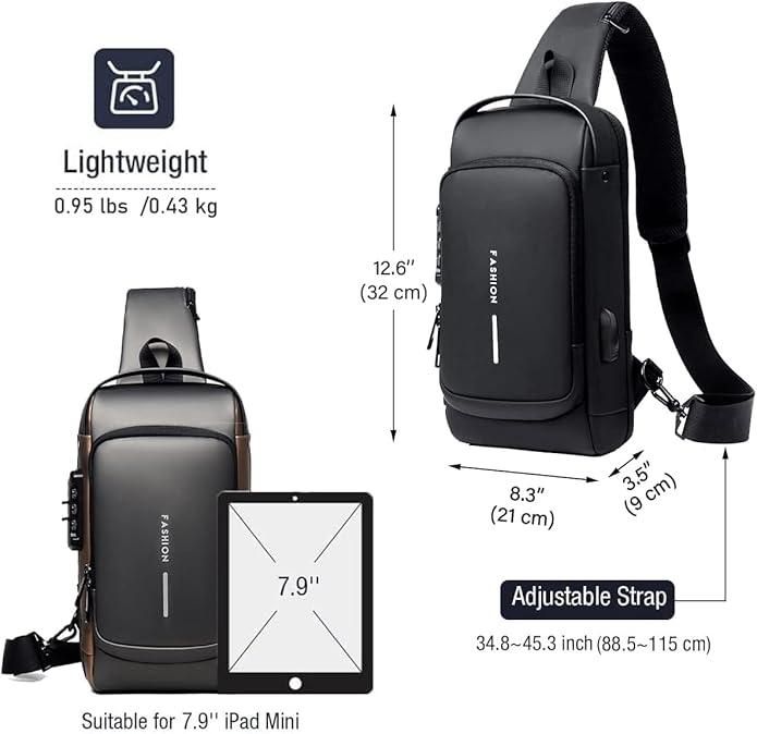 Anti-Theft Sling Bag with USB Charging Port for Men & Women