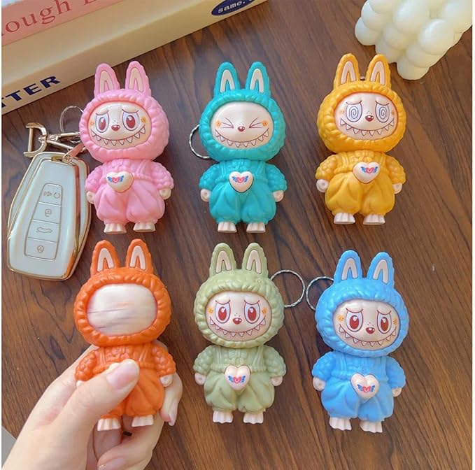 Labubu  Face-Changing Keychain | 3D ABS Action Figure Toy | Collectible Keychain Gift (4 Colors)